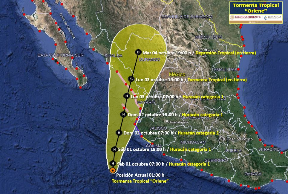 alertaporelpasodelatomentatropicalorlene2 - Alerta, por paso de la tormenta tropical “Orlene” por el Pacífico