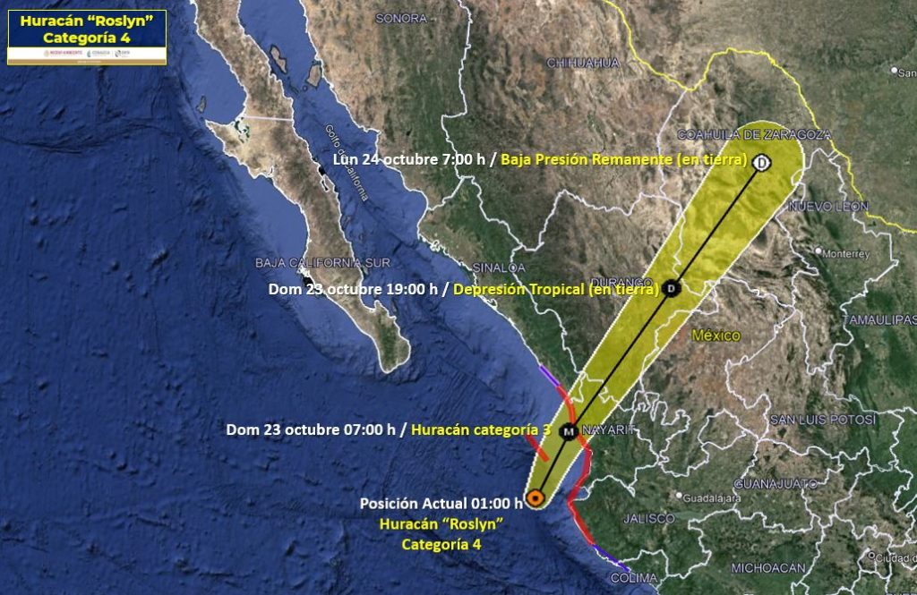 huracanmantienesutrayectoriaeintensidad3 1024x665 - El huracán “Roslyn” mantiene su trayectoria e intensidad categoría 4