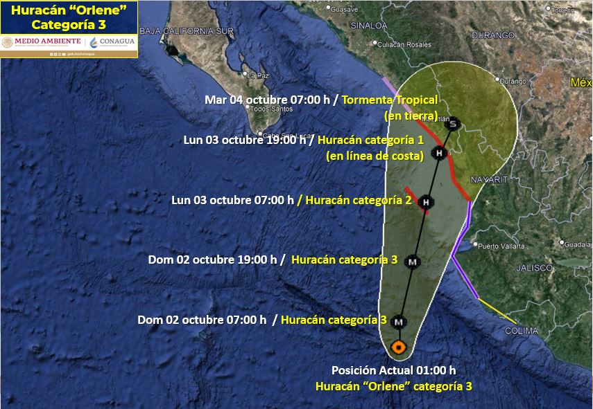 huracanorlenepasarafrentealabahia2 - “Orlene” pasará frente a la bahía con categoría 3 por la tarde-noche