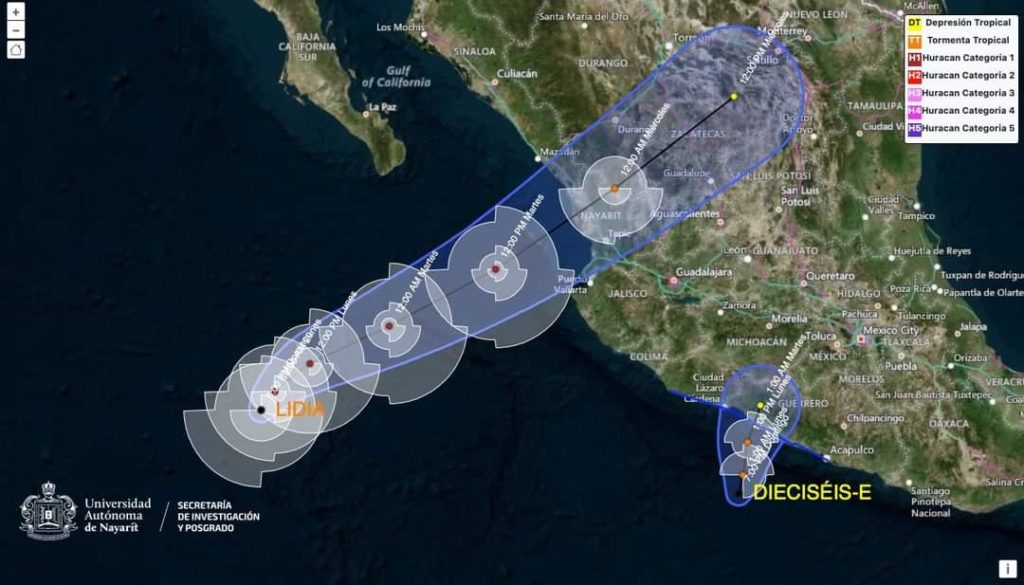 huracanliadiasedirigehacianayarit 1024x585 - Gobierno del estado suspende clases en Nayarit, ante efectos del huracán “Lidia”