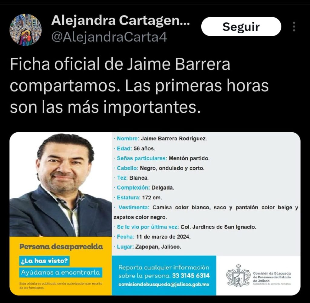 jaimebarreraestadesaparecido2 1024x1001 - Reportan como desaparecido al periodista tapatío Jaime Barrera